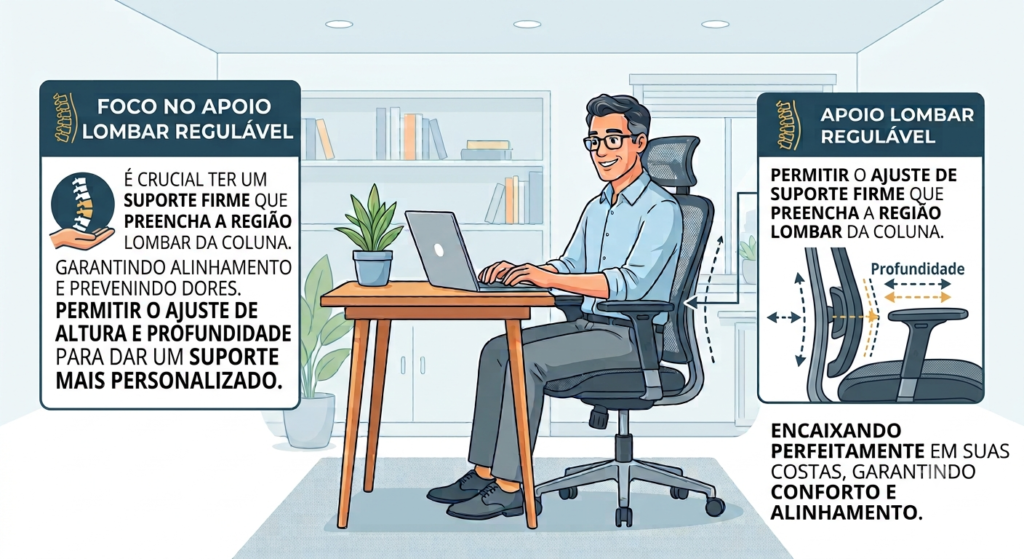 apoio lombar regulável na cadeira