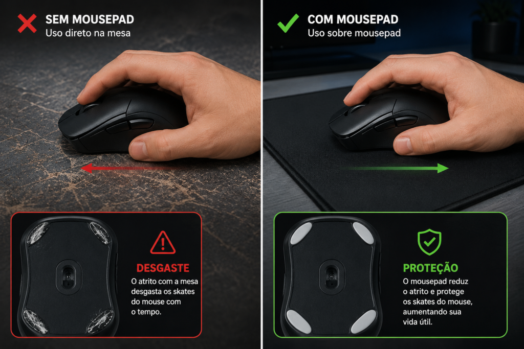 mouse com e sem mousepad