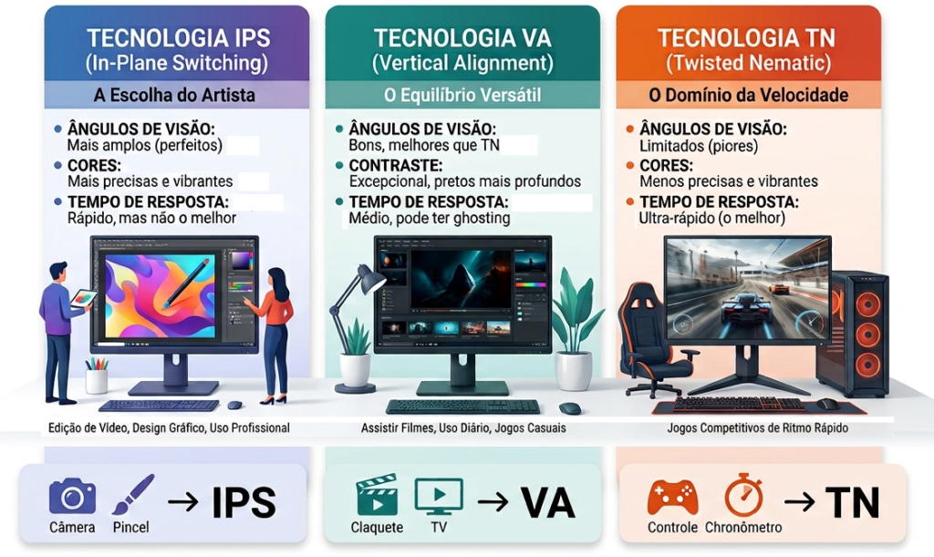 tecnologias de telas IPS VA TN