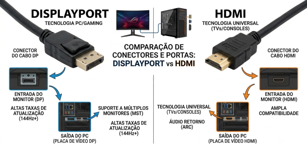 diferenca entra cabos displayport e hdmi