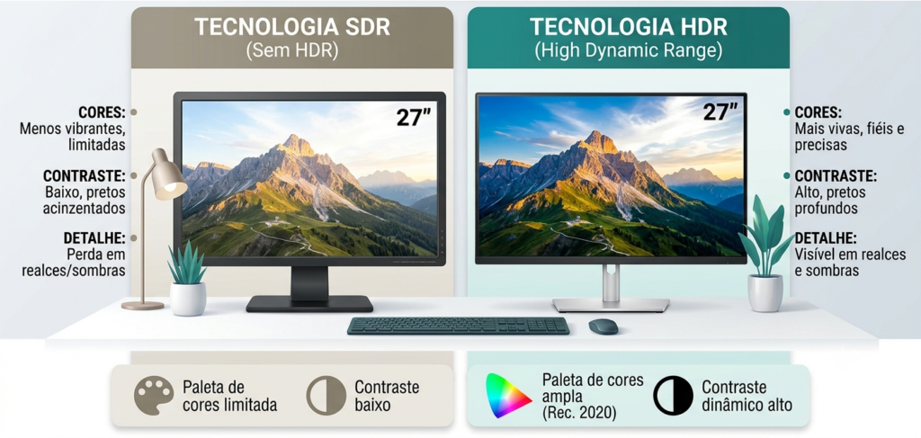 diferença de tela do HDR e sem HDR