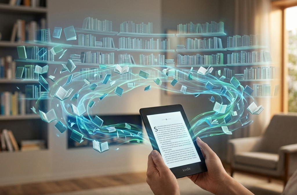 kindle com diversos livros dentro