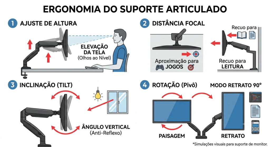 ergonomia dos suportes articulados de monitores