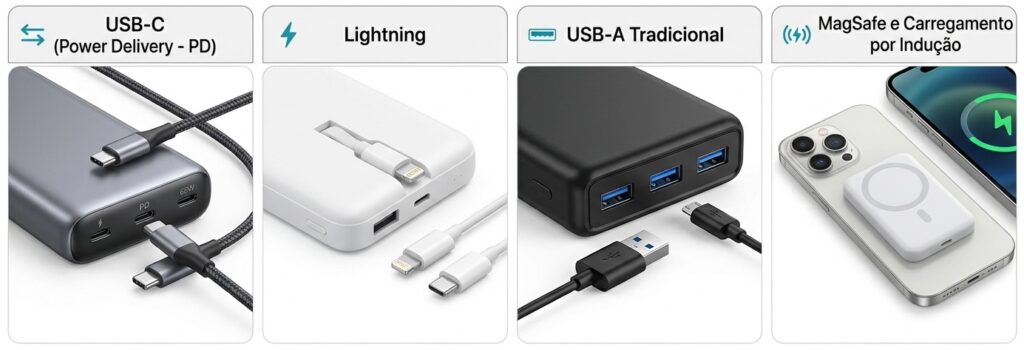 tipo de conectores dos powerbanks