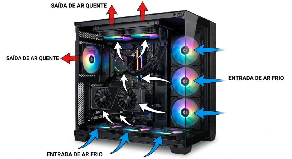 Diagrama de airflow correto em gabinete de PC