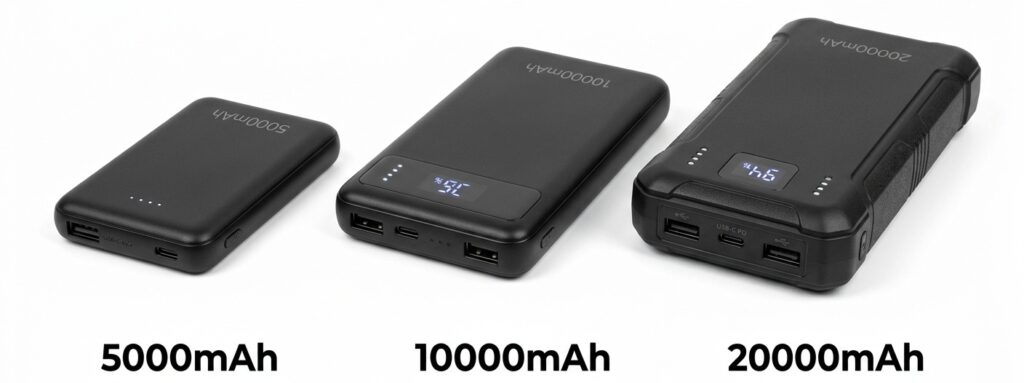 powerbanks de capacidades e tamanhos diferentes