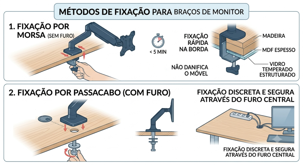 métodos de fixação no suporte articulado