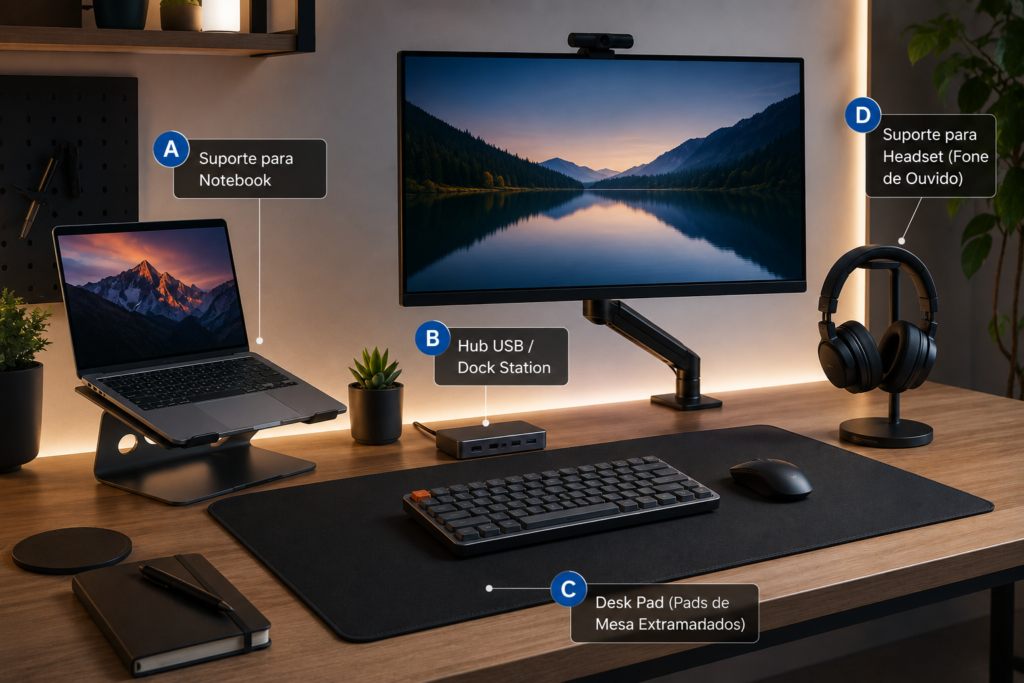 mais ideias para melhorar a organização em uma mesa de computador
